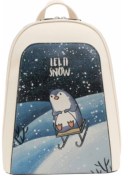 Kadın Vegan Deri Krem Sırt Çantası - Let it Snow Tasarım
