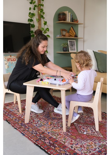 Montessori Ahşap Çocuk Masa ve Sandalye Takımı (Masa + 1 Sandalye)