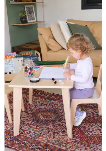 Montessori Ahşap Çocuk Masa ve Sandalye Takımı (Masa + 1 Sandalye)