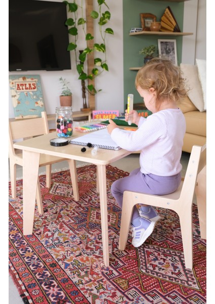 Montessori Ahşap Çocuk Masa ve Sandalye Takımı (Masa + 1 Sandalye)