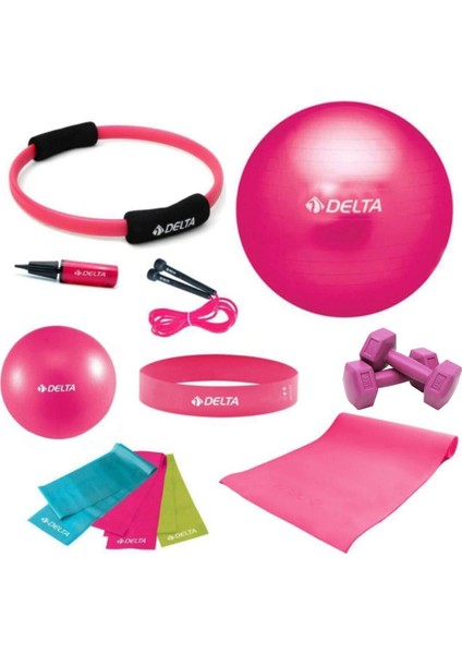 Aerobik Bantlı PFS Fuşya Full Pilates Seti (65 cm-20 cm)4MM