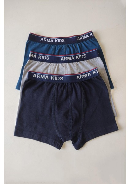Renkli Erkek Çocuk Düz Boxer 3'lü Paket Pamuklu Likralı
