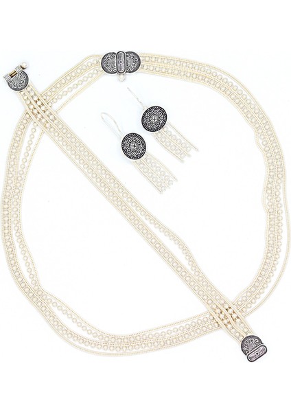 Sıralı Toplu 925 Ayar Gümüş Kadın Hasır Üçlü Set 201022603