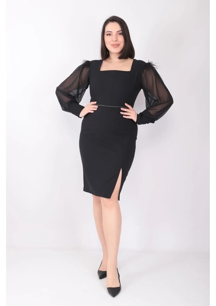 x Modapo Kadın Kolu Tüylü Yırtmaçlı Elbise MDP7363