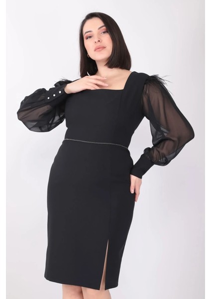 x Modapo Kadın Kolu Tüylü Yırtmaçlı Elbise MDP7363 fiyatları