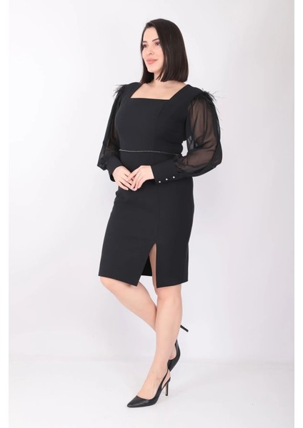 x Modapo Kadın Kolu Tüylü Yırtmaçlı Elbise MDP7363 modelleri