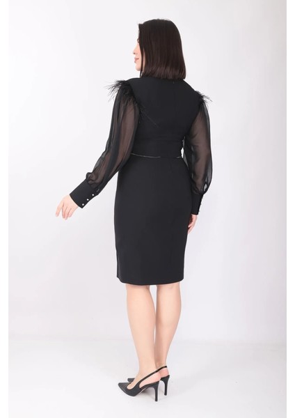 x Modapo Kadın Kolu Tüylü Yırtmaçlı Elbise MDP7363 fırsatları