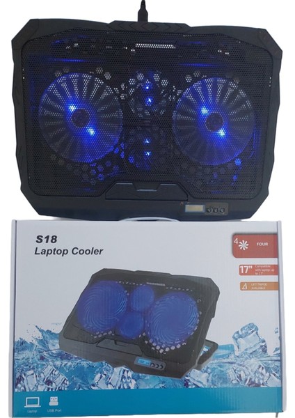 S18 Ayarlanabilir 4 Fanlı Laptop Soğutucu Fan LED Işıklı Bilgisayar Standı Stant Notebook Cooler