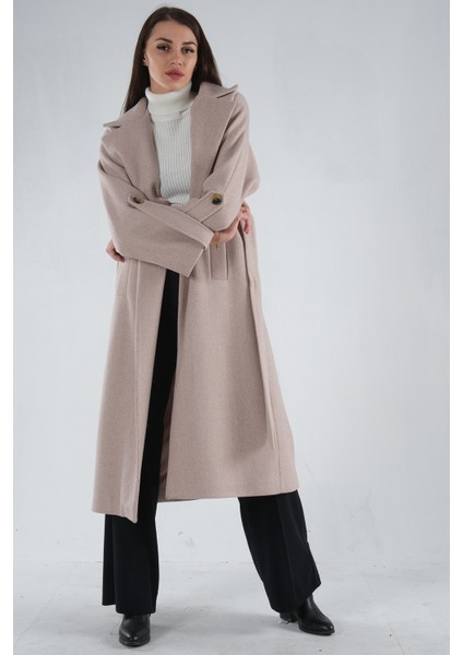 Taş Önden Düğmeli Oversize Örme Kaşe Kaban 0108081.50