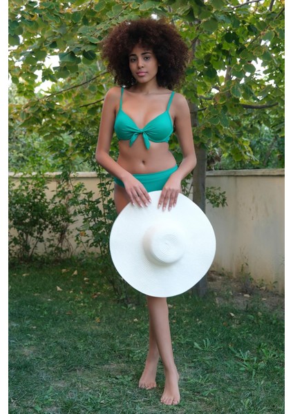 Kadın Destekli Fiyonklu Alt Üst Yeşil Bikini Takım 35008