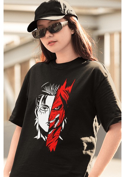 Attack On Titan Levi Red Siyah Tişört