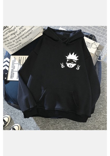 Gojo Icon Siyah Kapşonlu Sweatshirt