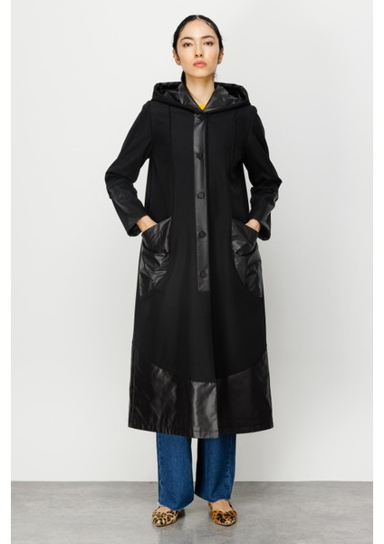 MRV Comfort Kumaş Astarı Polar Kaplı Spor Manto Kaban-Siyah