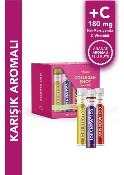 Vitanil's Nutrition Hidrolize Collagen Shot 15 Li Kutu Exotic Mix - Karışık Aromalı Tip