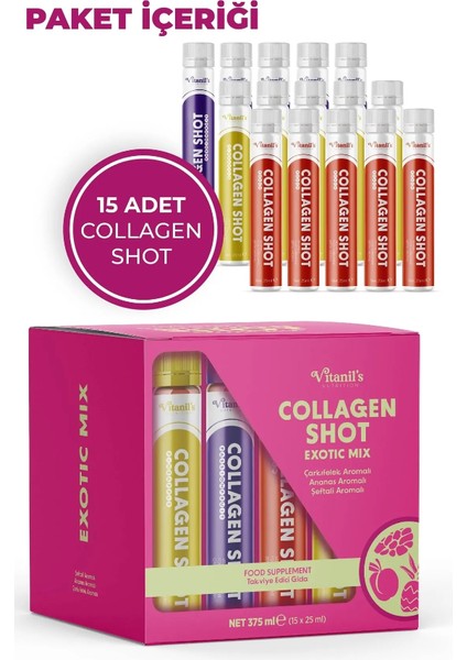 Vitanil's Nutrition Hidrolize Collagen Shot 15 Li Kutu Exotic Mix - Karışık Aromalı Tip