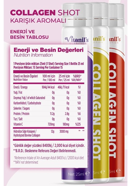 Vitanil's Nutrition Hidrolize Collagen Shot 15 Li Kutu Exotic Mix - Karışık Aromalı Tip