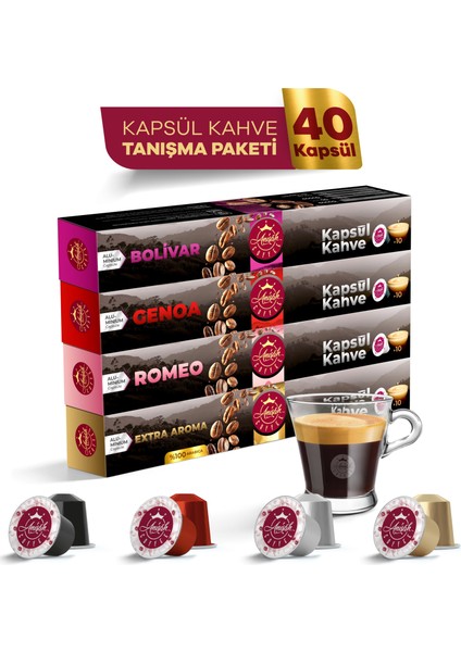 Anisah Coffee Kapsül Kahve Seti Nespresso Uyumlu 4 x 10'lu Bolivar Genoa Romeo ve Extra Aroma