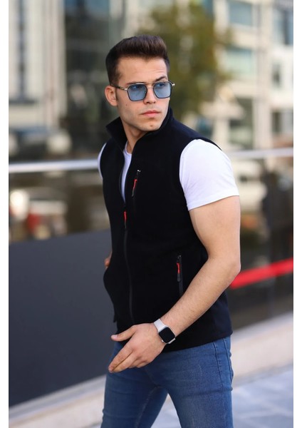 Siyah Erkek Yelek Polar Standart-Fit 3 Cepli Yelek