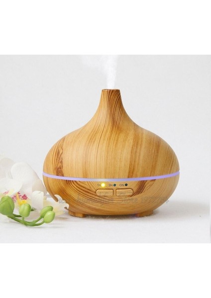 Aroma Terapi Oda Hava Nemlendirici Işıklı Ultrasonik Buhar Makinesi Ahşap Görünüm 7 Renk Led Işıklı