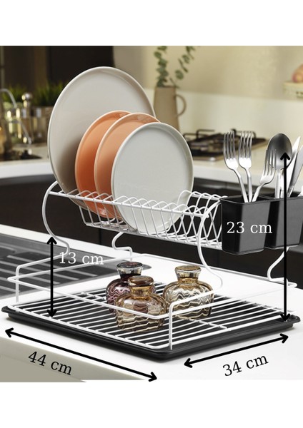 2 Katlı Tezgah Üstü Tabaklık Bulaşık Lık Sepeti Beyaz fiyatları
