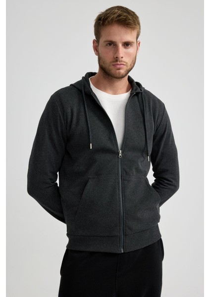 Regular Fit Kapüşonlu Fermuarlı Sweatshirt U5838AZ23AU