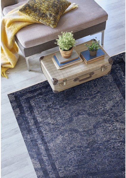 Lyubertsi Lacivert Çerçeveli Polyester Dijital Baskı Halı