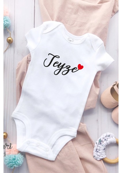 Teyze Yazılı Zıbın Bebek Alttan Çıtçıtlı Baskılı Body - Beyaz