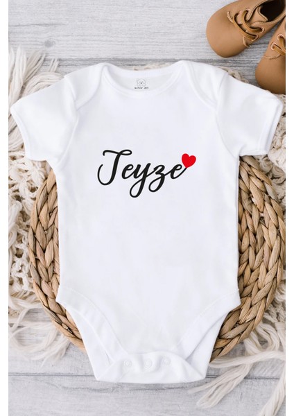 Teyze Yazılı Zıbın Bebek Alttan Çıtçıtlı Baskılı Body - Beyaz