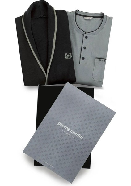 5630 Erkek Triko Sabahlıklılı Uzun Kollu Pijama Takımı-Siyah fiyatları