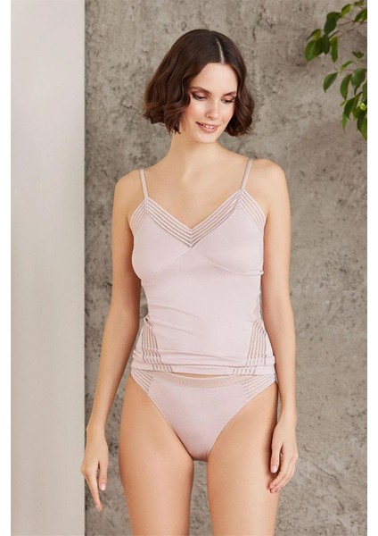 379 Kadın Ip Askılı Atlet Külot Takım-Pudra