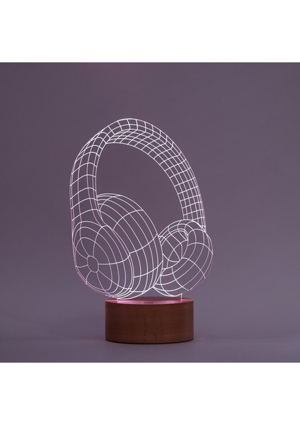 Kulaklık LED Masa Lambası Ahşap Taban 7 Farklı Işık Renkli