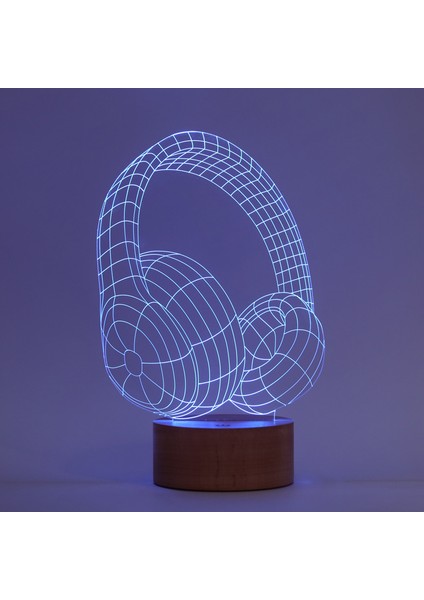 Kulaklık LED Masa Lambası Ahşap Taban 7 Farklı Işık Renkli