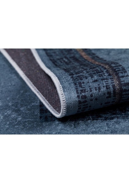 Berezniki Mavi Çerçeveli Polyester Dijital Baskı Halı