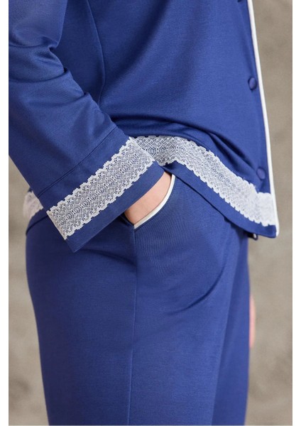 2200 Kadın Uzun Kollu Gömlek Pijama Takımı-Lacivert modelleri
