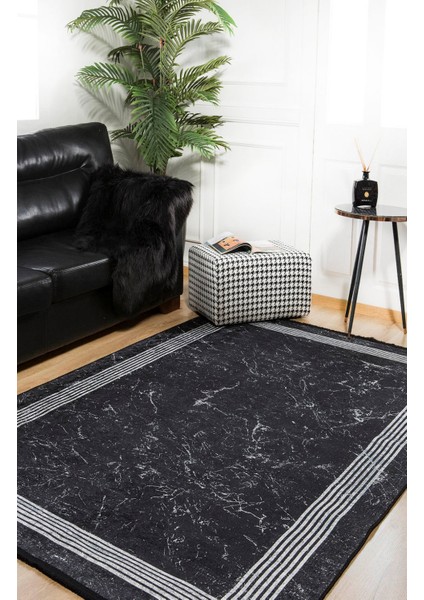 Ussuriysk Siyah Çerçeveli Polyester Dijital Baskı Halı