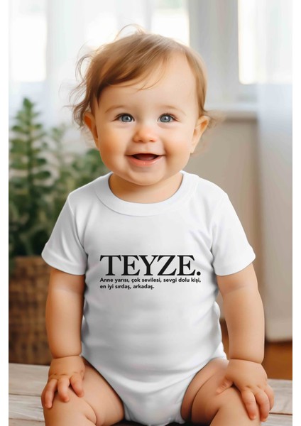 Teyze Sözlük Yazılı Zıbın Bebek Alttan Çıtçıtlı Baskılı Body - Beyaz