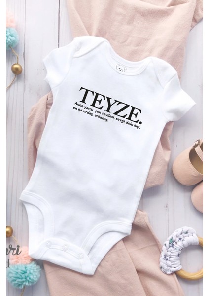 Teyze Sözlük Yazılı Zıbın Bebek Alttan Çıtçıtlı Baskılı Body - Beyaz