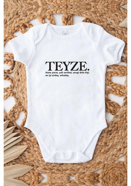 Teyze Sözlük Yazılı Zıbın Bebek Alttan Çıtçıtlı Baskılı Body - Beyaz