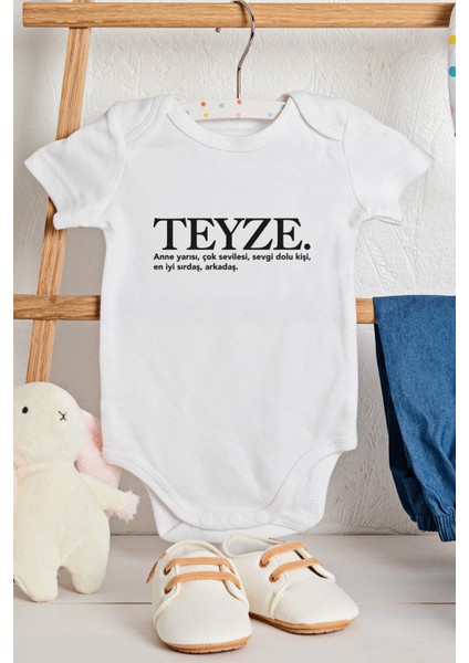 Teyze Sözlük Yazılı Zıbın Bebek Alttan Çıtçıtlı Baskılı Body - Beyaz