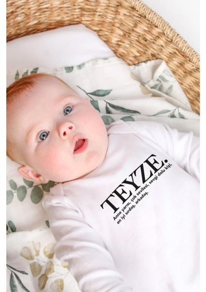 Teyze Sözlük Yazılı Zıbın Bebek Alttan Çıtçıtlı Baskılı Body - Beyaz