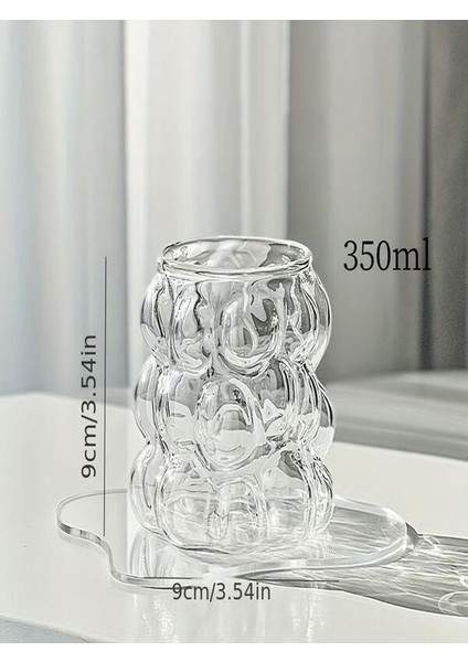 2ADET Üzüm Tipi Borosilikat Kokteyl ve Soğuk-Sıcak Kahve Bardağı Pipet Hediyeli 350 ml Bubble Bardak