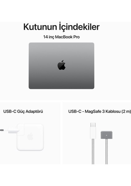 MacBook Pro M3 8GB 512GB SSD macOS 14" Taşınabilir Bilgisayar Uzay Grisi MTL73TU/A