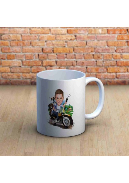 Motorcu Erkeklere Özel Karikatürlü Kupa Bardak
