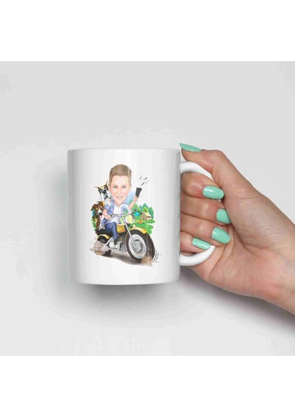 Motorcu Erkeklere Özel Karikatürlü Kupa Bardak