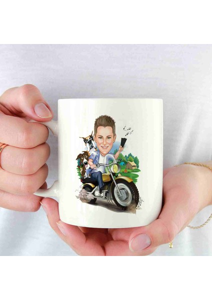 Motorcu Erkeklere Özel Karikatürlü Kupa Bardak