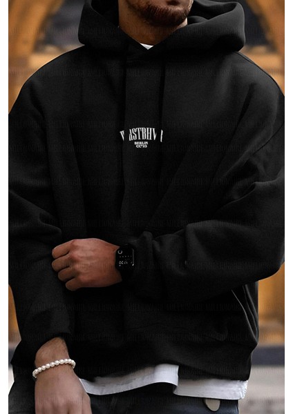 Erkek Siyah Dont Announce Kapüşonlu Oversize 3 Iplik Şardonlu Salaş Bol Kesim Hoodie Sweatshirt modelleri