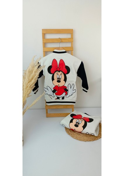 Kız Çocuk Minnie Mouse Baskılı Kolej Ceket