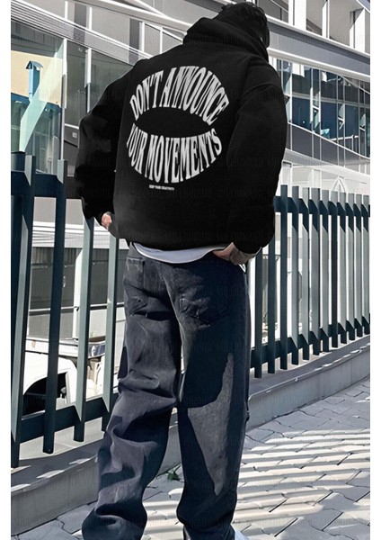 Erkek Siyah Dont Announce Kapüşonlu Oversize 3 Iplik Şardonlu Salaş Bol Kesim Hoodie Sweatshirt