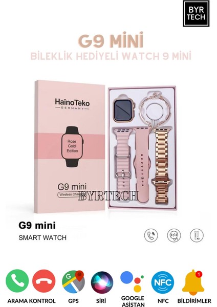 G9 Mini Bileklik Hediyeli Metal+Silikon Kordonlu Watch 9 Series Akıllı Saat