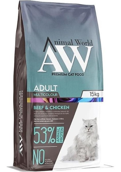 Animal World Beef & Chicken Yetişkin Kedi Maması 15 kg